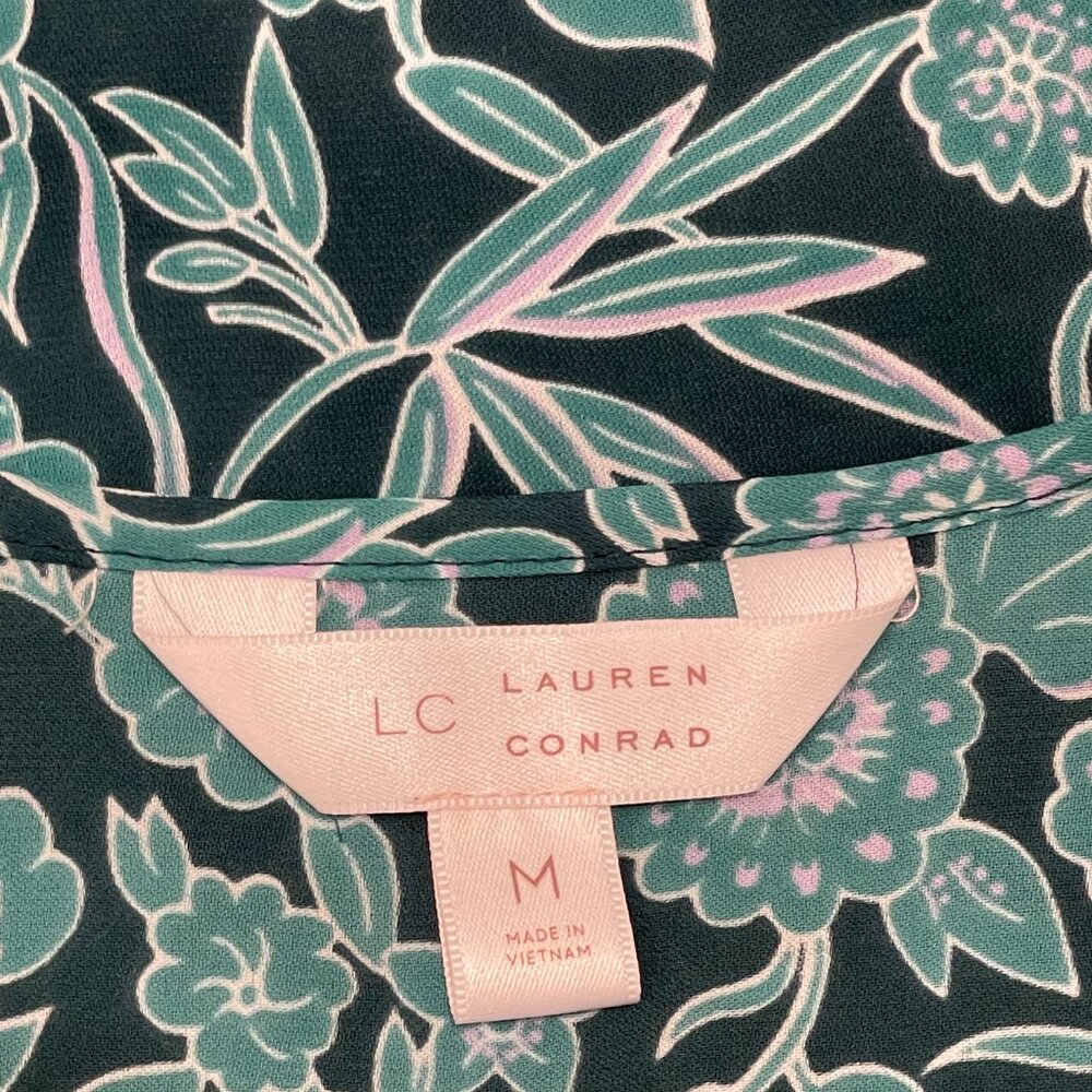 Lauren Conrad Blouse Top Teal Blue Green Floral Medium - Picture 7 of 9
